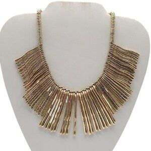Gold Tone Fringe Metal Statement Bib Necklace By Erica Lyons